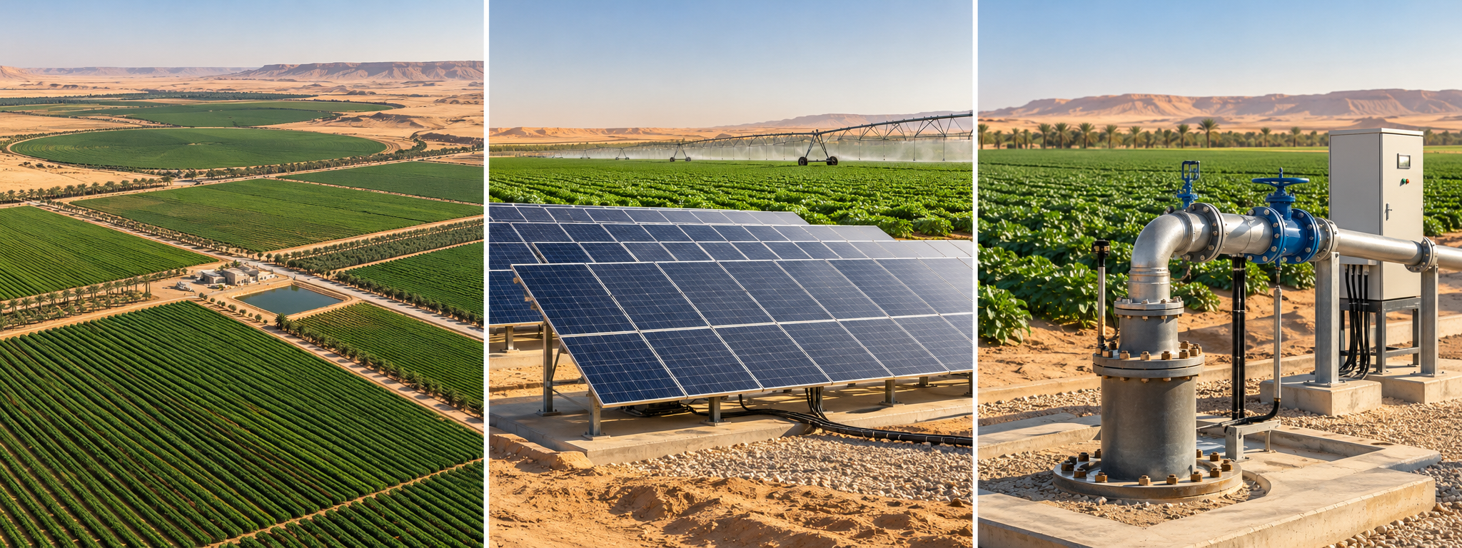 Agricultural fields, solar irrigation and well infrastructure